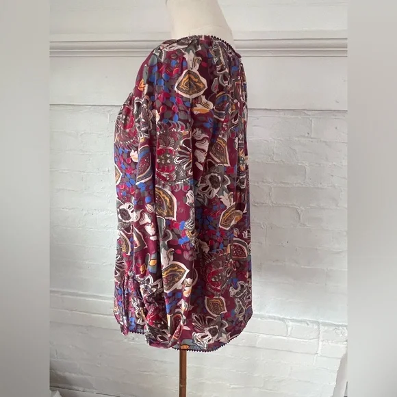 Sundance Belladonna Beauty Peasant Blouse 3/4 Sleeve Floral Cotton Top - Picture 5 of 16